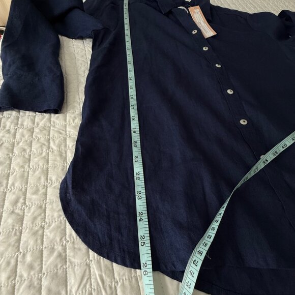 Abigail Zwaans Palm Beach 100% Linen Button-Up Shirt In Marine Blue Size S - Picture 8 of 9